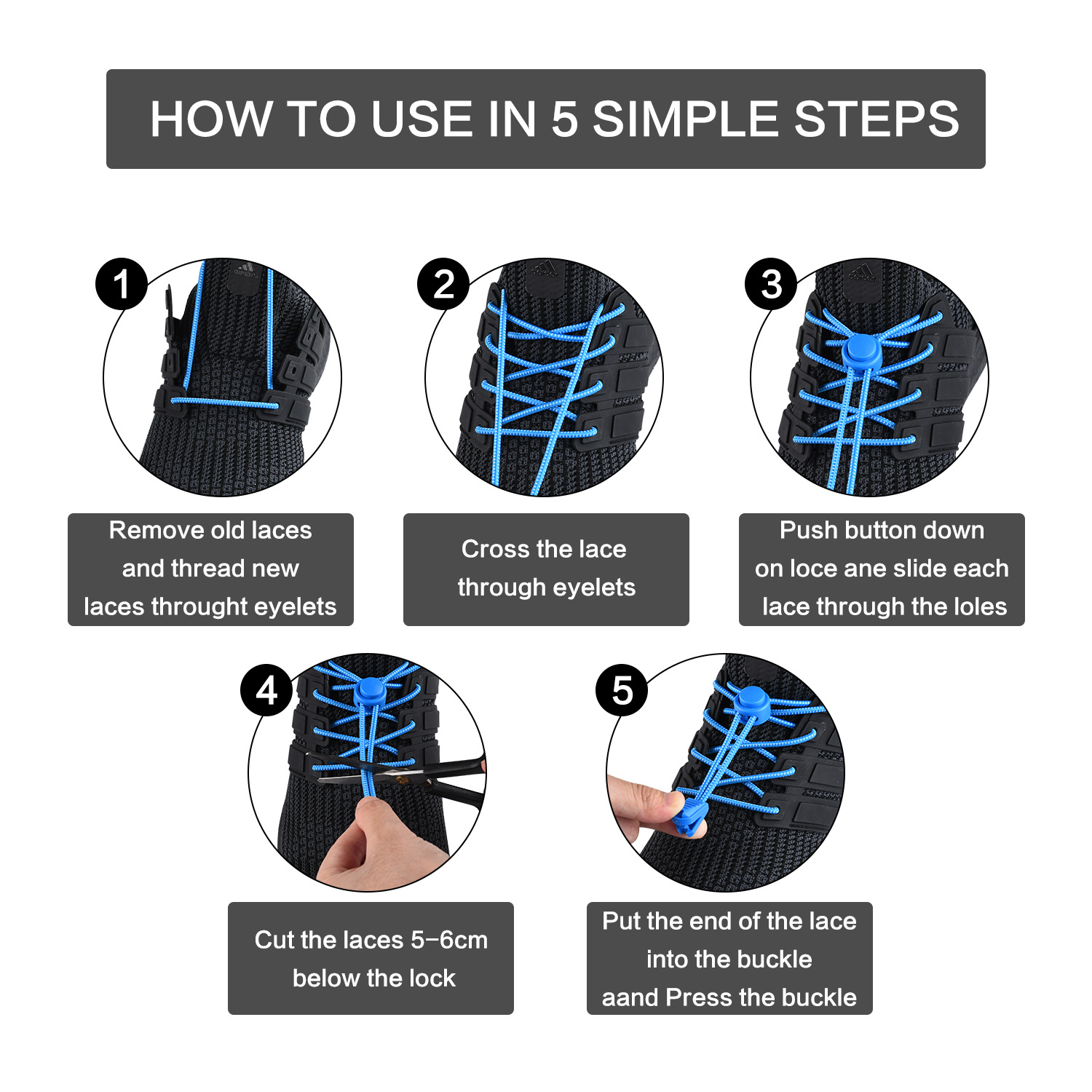 Factory Direct Sales Shoelace for Lazy People Children's Safety Free Shoelace Buckle White Dots Elastic String Athletic Shoe Laces
