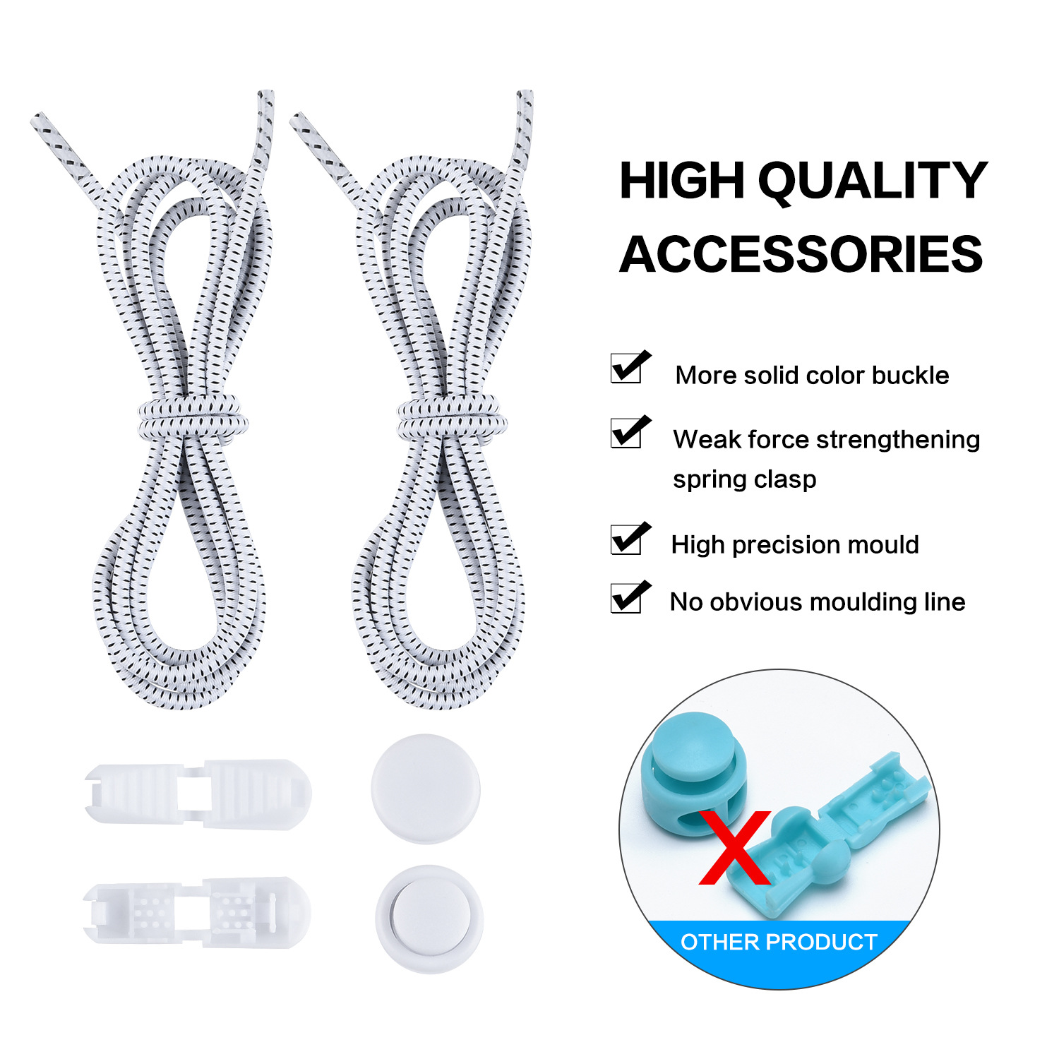 Factory Direct Sales Shoelace for Lazy People Children's Safety Free Shoelace Buckle White Dots Elastic String Athletic Shoe Laces