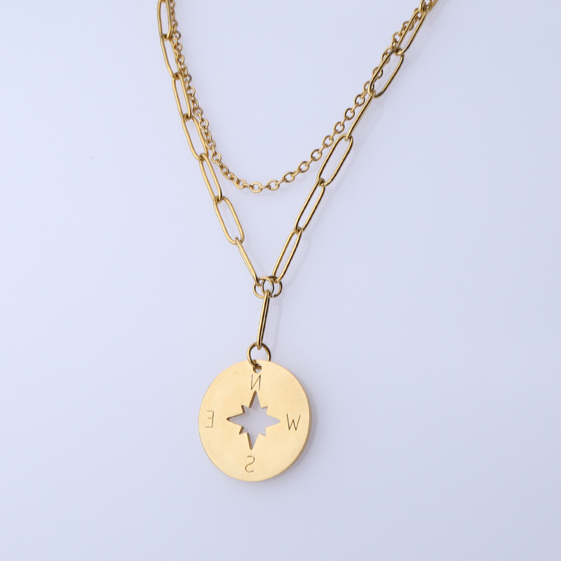 Factory Direct Sales Mirror Stainless Steel round Hollow Compass Compass Pendant Double Layer Hip Hop Style Handmade Ornament Factory Direct Sales Mirror Stainless Steel round Hollow Compass Compass Pendant Double Layer Hip Hop Style Handmade Ornament