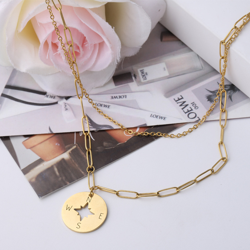 Factory Direct Sales Mirror Stainless Steel round Hollow Compass Compass Pendant Double Layer Hip Hop Style Handmade Ornament Factory Direct Sales Mirror Stainless Steel round Hollow Compass Compass Pendant Double Layer Hip Hop Style Handmade Ornament