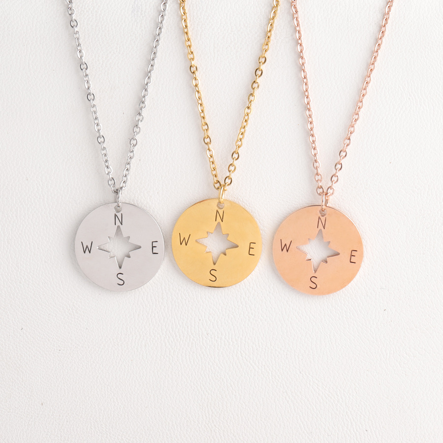 Compass Necklace Mirror Stainless Steel round Hollow Compass Compass Pendant Hip Hop Style Handmade Ornament Compass Necklace Mirror Stainless Steel round Hollow Compass Compass Pendant Hip Hop Style Handmade Ornament