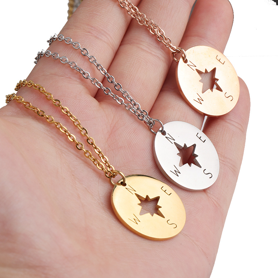 Compass Necklace Mirror Stainless Steel round Hollow Compass Compass Pendant Hip Hop Style Handmade Ornament Compass Necklace Mirror Stainless Steel round Hollow Compass Compass Pendant Hip Hop Style Handmade Ornament