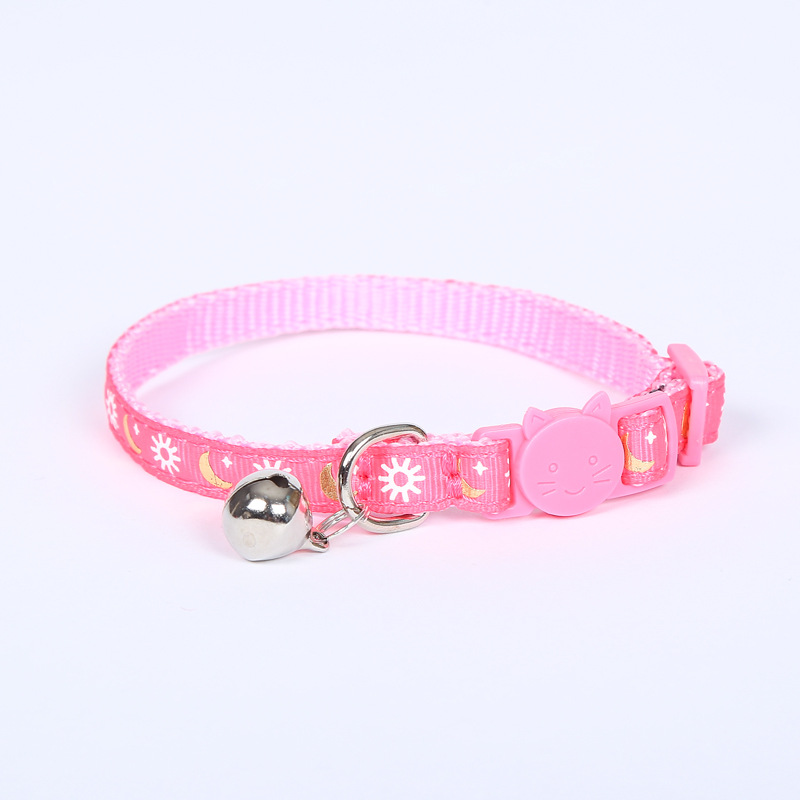 Pet Collar Collar Bronzing Moon Printing Ribbon Cat Collar Safety Buckle Bell Cat Belt in Stock Wholesale