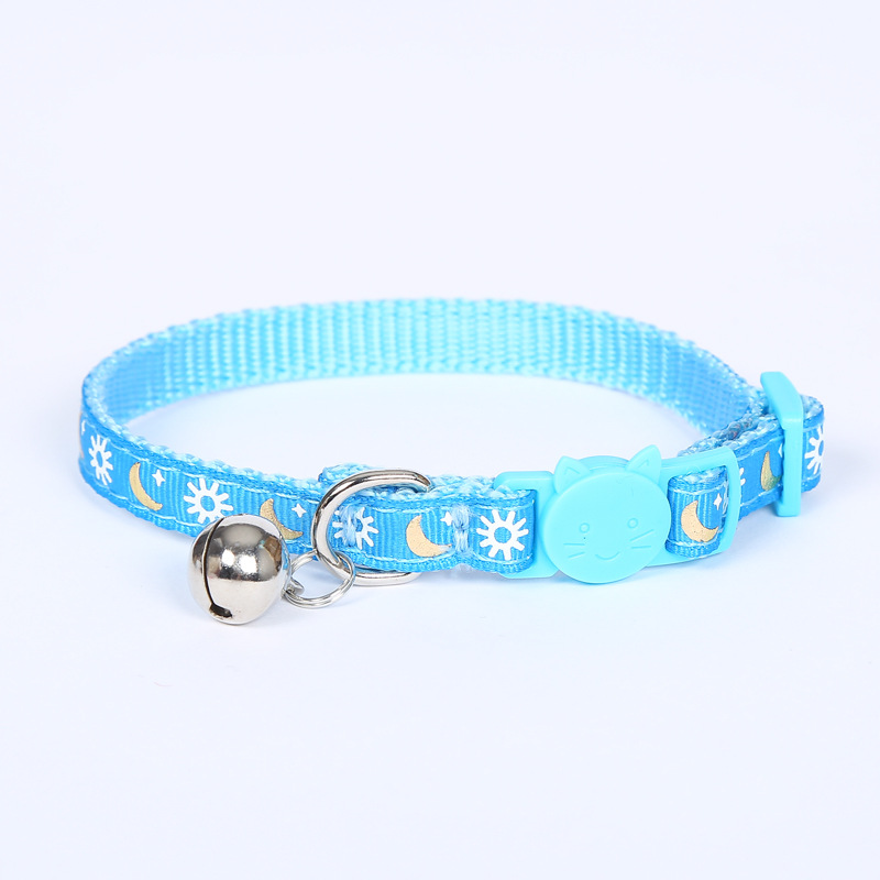 Pet Collar Collar Bronzing Moon Printing Ribbon Cat Collar Safety Buckle Bell Cat Belt in Stock Wholesale