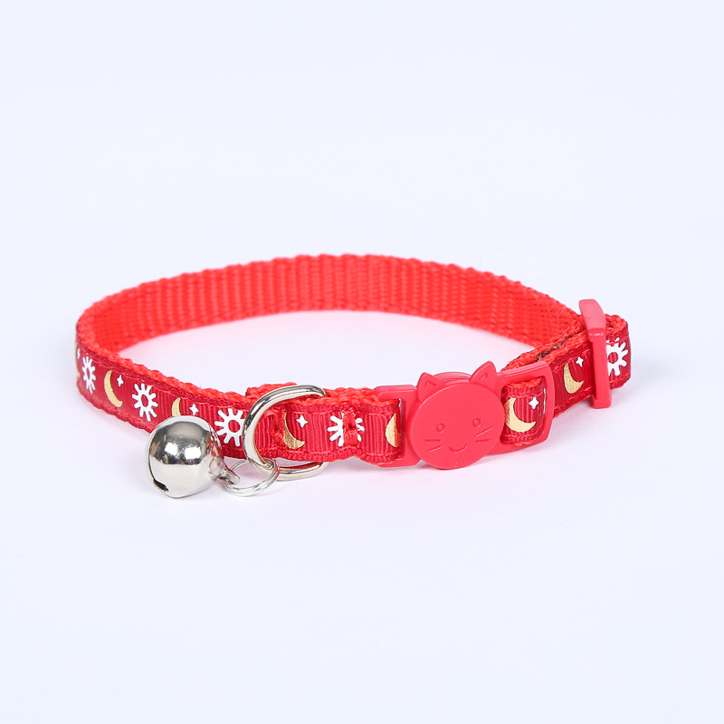 Pet Collar Collar Bronzing Moon Printing Ribbon Cat Collar Safety Buckle Bell Cat Belt in Stock Wholesale