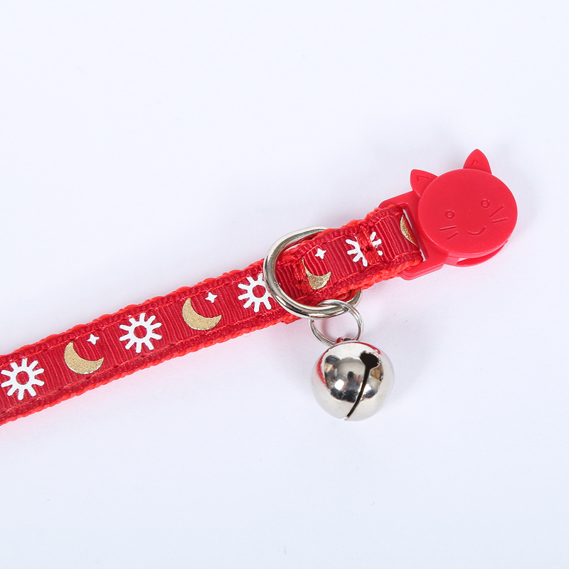 Pet Collar Collar Bronzing Moon Printing Ribbon Cat Collar Safety Buckle Bell Cat Belt in Stock Wholesale