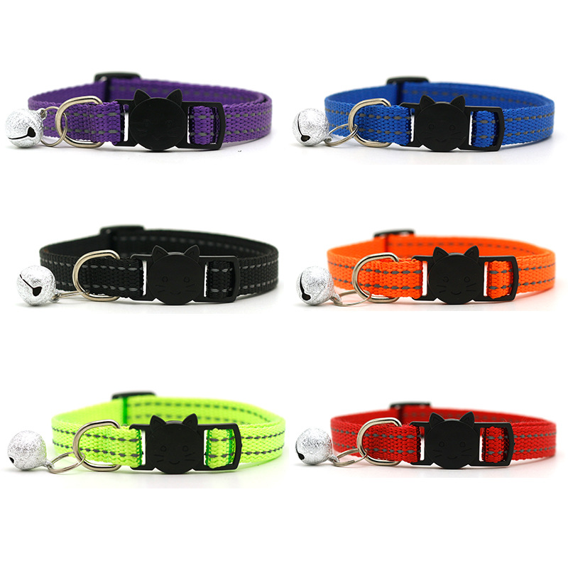 Pet Pet 1.0 Reflective Silk Frosted Bell Collar Cat Dog Collar Cat Head Safety Buckle Collar