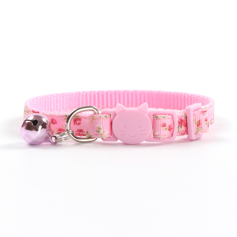 New Rose Webbing Satin Ribbon Pet Cats Collar Safety Buckle Color Release Buckle with Bell Factory Spot Direct Sales