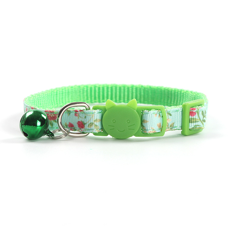 New Rose Webbing Satin Ribbon Pet Cats Collar Safety Buckle Color Release Buckle with Bell Factory Spot Direct Sales