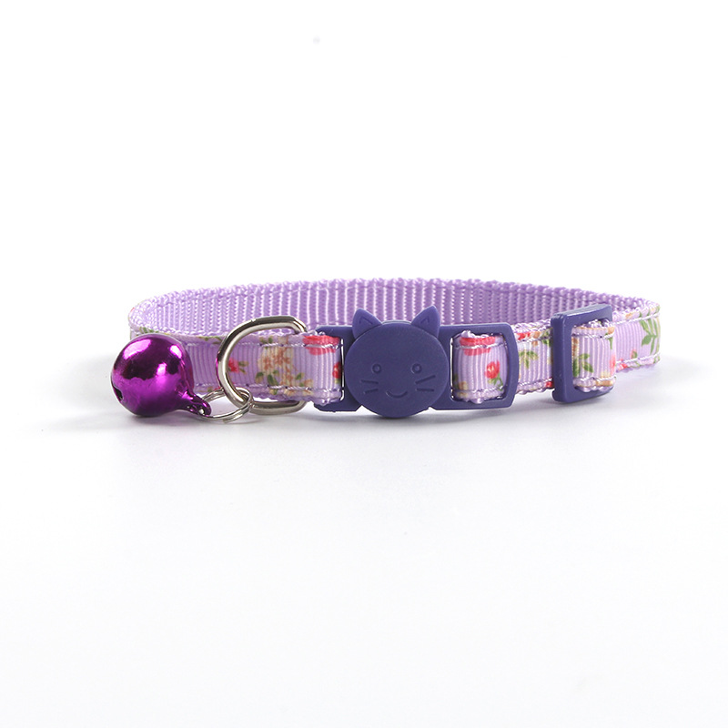 New Rose Webbing Satin Ribbon Pet Cats Collar Safety Buckle Color Release Buckle with Bell Factory Spot Direct Sales