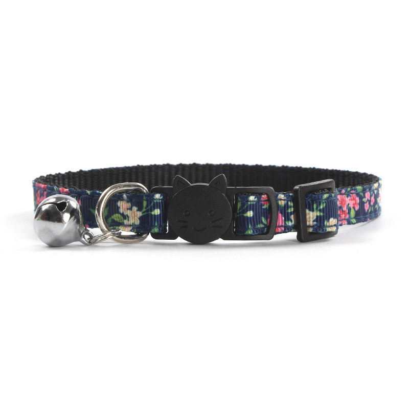 New Rose Webbing Satin Ribbon Pet Cats Collar Safety Buckle Color Release Buckle with Bell Factory Spot Direct Sales