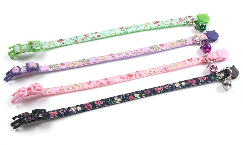 New Rose Webbing Satin Ribbon Pet Cats Collar Safety Buckle Color Release Buckle with Bell Factory Spot Direct Sales