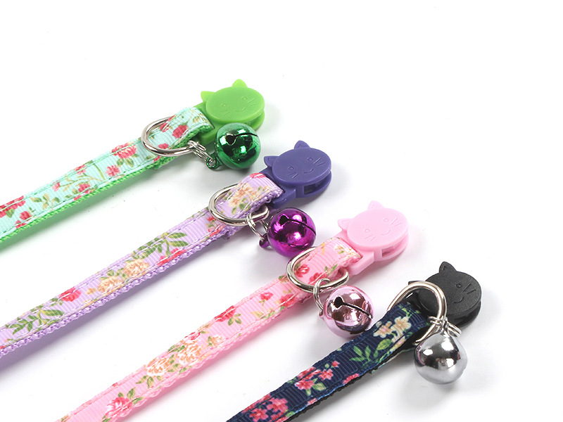 New Rose Webbing Satin Ribbon Pet Cats Collar Safety Buckle Color Release Buckle with Bell Factory Spot Direct Sales