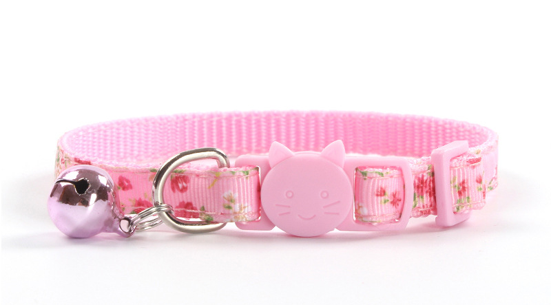 New Rose Webbing Satin Ribbon Pet Cats Collar Safety Buckle Color Release Buckle with Bell Factory Spot Direct Sales