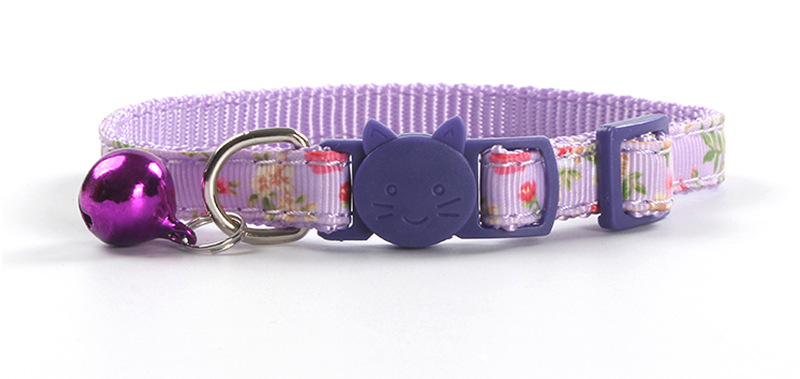 New Rose Webbing Satin Ribbon Pet Cats Collar Safety Buckle Color Release Buckle with Bell Factory Spot Direct Sales