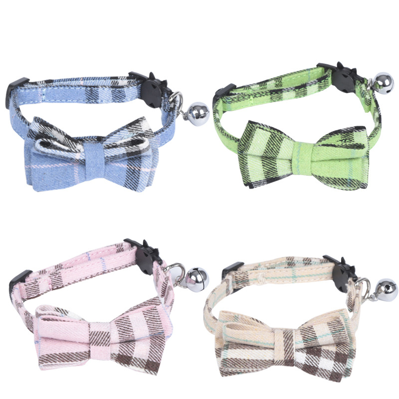 2020 New Plaid Color Plaid Pet Cats Collar Factory Direct Sales Bow Cat Collar Safety Buckle