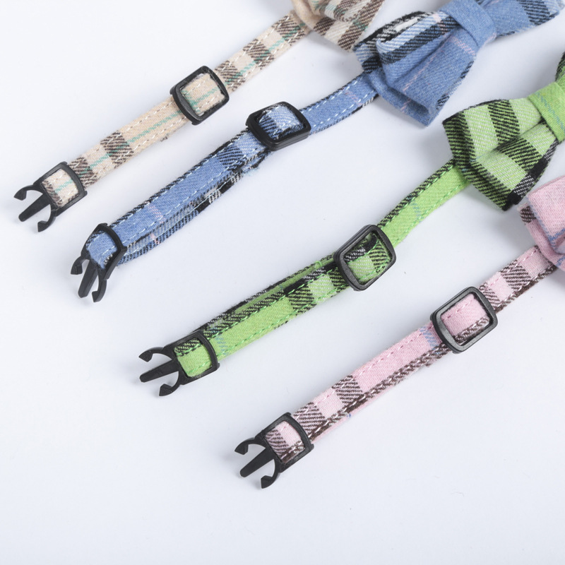 2020 New Plaid Color Plaid Pet Cats Collar Factory Direct Sales Bow Cat Collar Safety Buckle