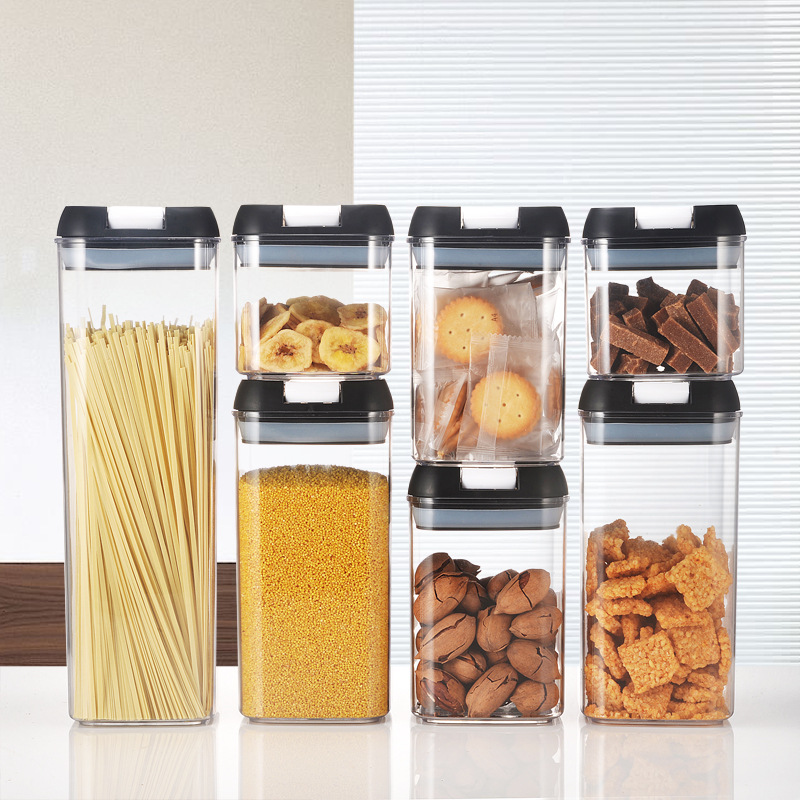 Spot Transparent Plastic Snack Jar Cereals Storage Tank Kitchen Preservation Storage Safety Buckle Sealed Tank 7-Piece Set