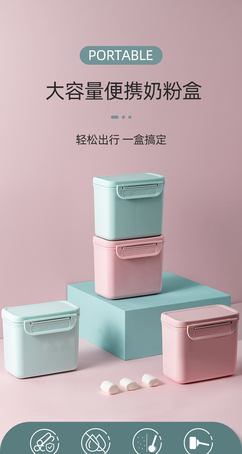 Ankou Safety Buckle Baby Sealed Snack Box Small Complementary Food Milk Powder Plaid Packing out Portable Milk Powder Box