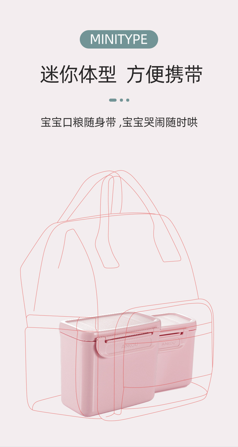 Ankou Safety Buckle Baby Sealed Snack Box Small Complementary Food Milk Powder Plaid Packing out Portable Milk Powder Box