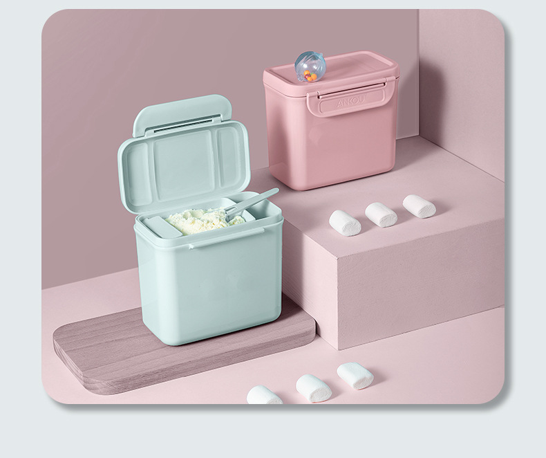 Ankou Safety Buckle Baby Sealed Snack Box Small Complementary Food Milk Powder Plaid Packing out Portable Milk Powder Box