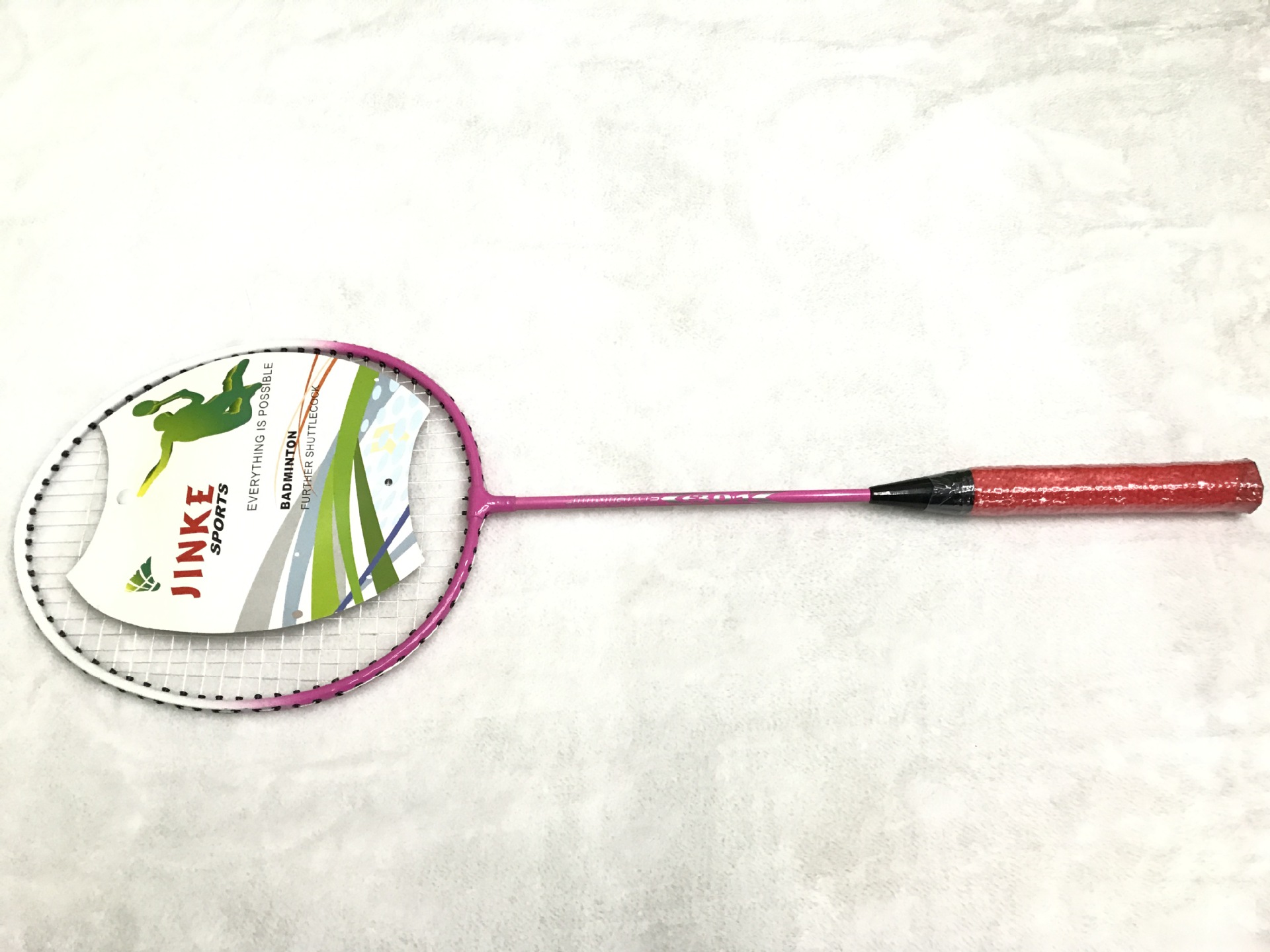The factory direct selling JINKE-301 badminton rackets 2 pieces to take super light alloy competition training.