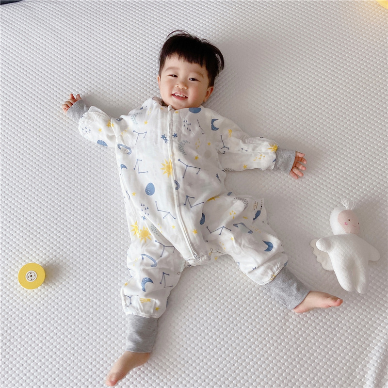 Spring and Autumn Long-Sleeved Four-Layer Bamboo Cotton Cloth Leg Sleeping Bag Baby Anti-Kick Quilt Sleeping Bag
