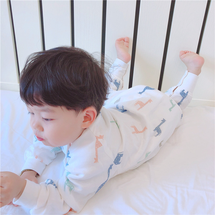 Spring and Autumn Long-Sleeved Four-Layer Bamboo Cotton Cloth Leg Sleeping Bag Baby Anti-Kick Quilt Sleeping Bag