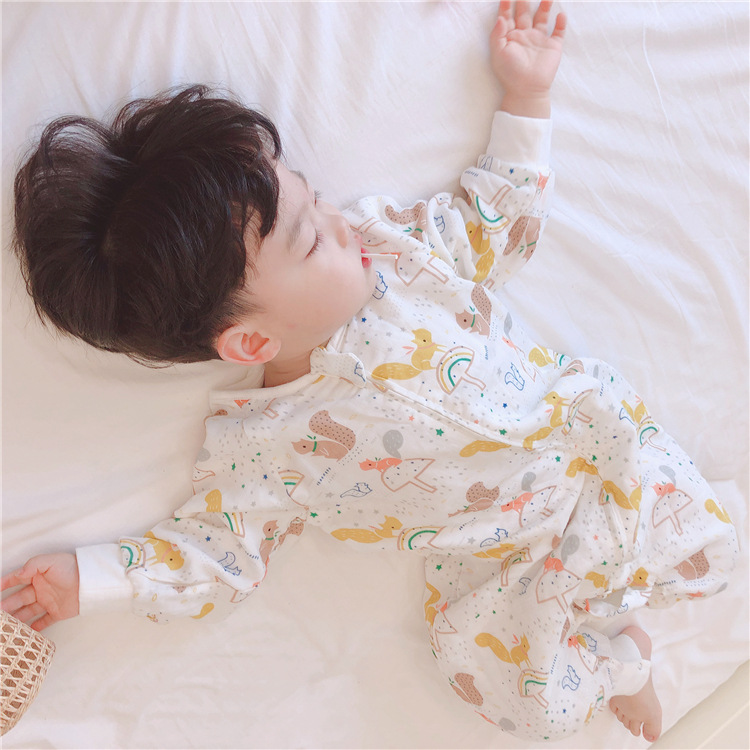 Spring and Autumn Long-Sleeved Four-Layer Bamboo Cotton Cloth Leg Sleeping Bag Baby Anti-Kick Quilt Sleeping Bag