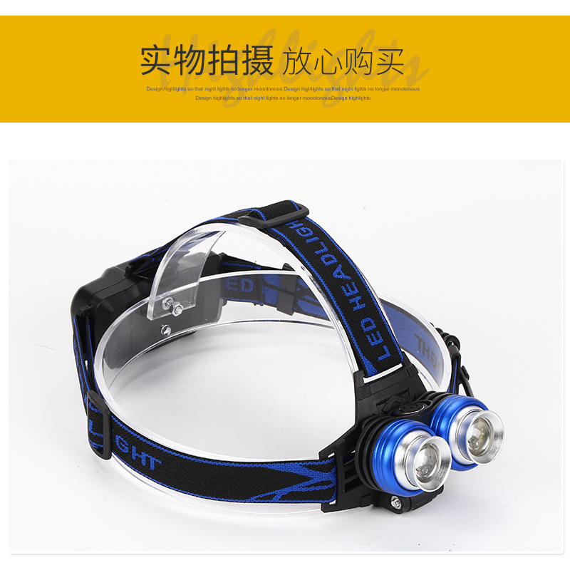 High-Power 2T6 Headlamp Outdoor Led Strong Light Retractable Charging Long Shot Headlamp Blue White Light Hunting Miner's Lamp