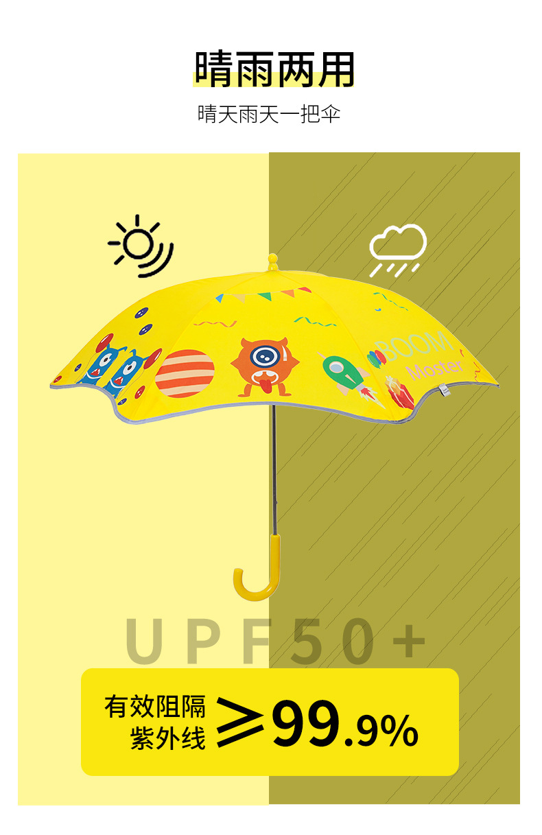 Children's Umbrella Cute Cartoon Vinyl Sun Protective Sunshade Dual-Use Umbrella Boys and Girls Princess Small Umbrella Safety Buckle Student Umbrella