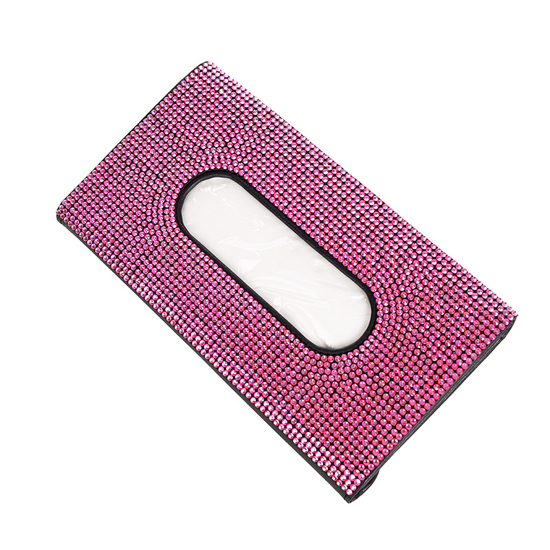 Car Tissue Box Diamond Sunshade Leather Hanging Seat Back Drawer Paper Clip Creative Rhinestone Car Tissue Box