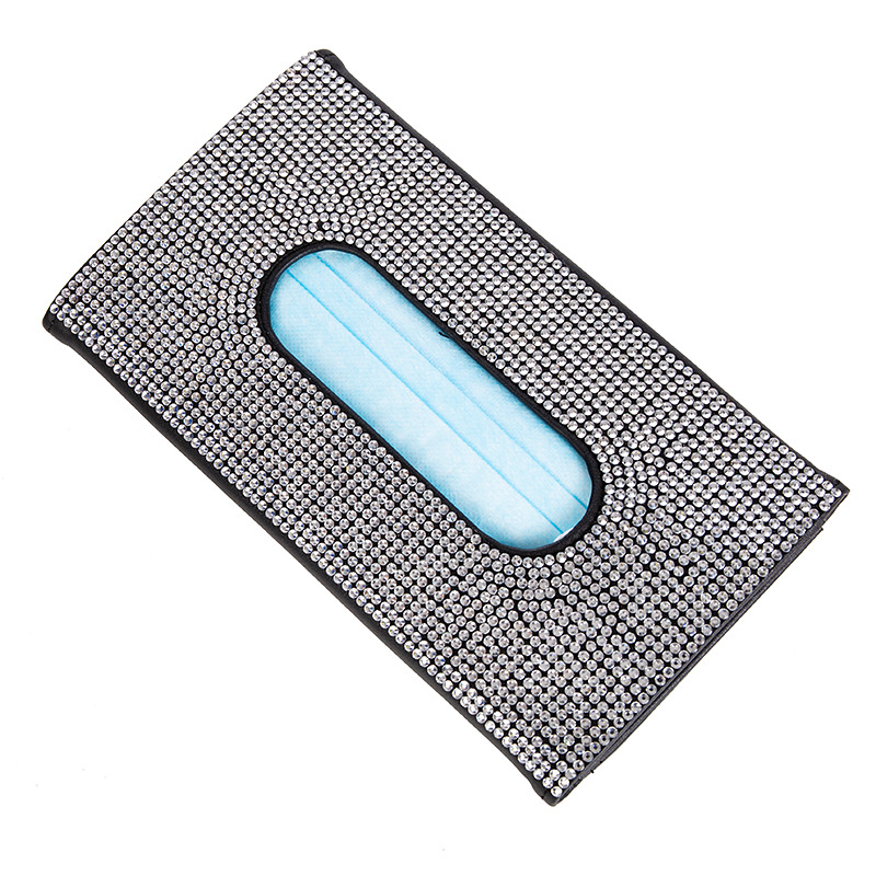 Car Tissue Box Diamond Sunshade Leather Hanging Seat Back Drawer Paper Clip Creative Rhinestone Car Tissue Box
