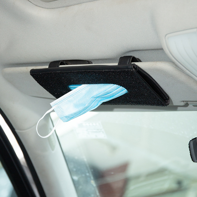 Car Tissue Box Diamond Sunshade Leather Hanging Seat Back Drawer Paper Clip Creative Rhinestone Car Tissue Box