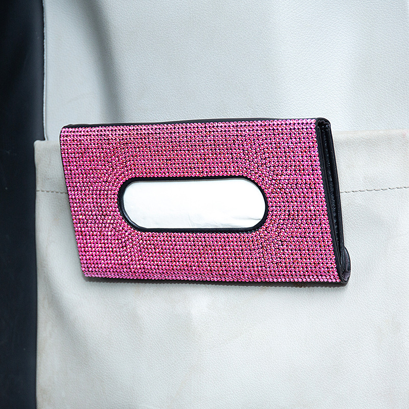 Car Tissue Box Diamond Sunshade Leather Hanging Seat Back Drawer Paper Clip Creative Rhinestone Car Tissue Box