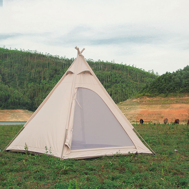 Landwolf Outdoor Indian Cotton-Cloth Tents 3-4 People Camping Pyramid Canopy Spire Camping Technology Cotton Tent