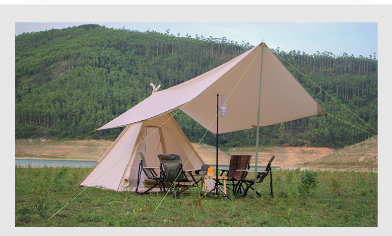 Landwolf Outdoor Indian Cotton-Cloth Tents 3-4 People Camping Pyramid Canopy Spire Camping Technology Cotton Tent