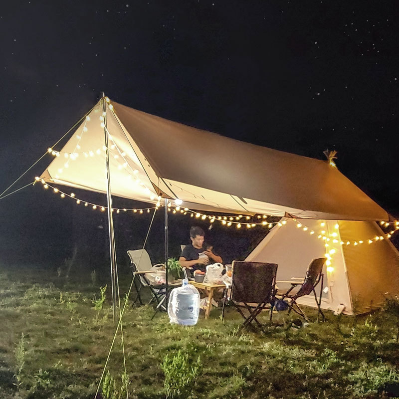 Landwolf Outdoor Indian Cotton-Cloth Tents 3-4 People Camping Pyramid Canopy Spire Camping Technology Cotton Tent