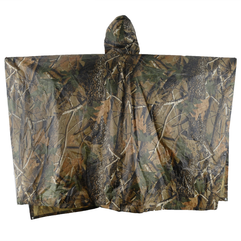 Amazon Hot Selling PVC Camouflage Multifunction Poncho Camouflage Raincoat Can Also Be Used as Floor Mat Canopy