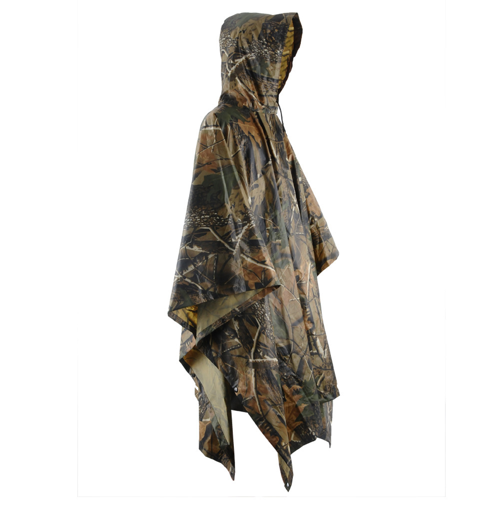 Amazon Hot Selling PVC Camouflage Multifunction Poncho Camouflage Raincoat Can Also Be Used as Floor Mat Canopy