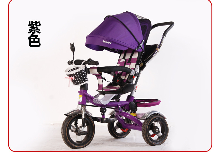 Factory Direct Sales Children's Three-Wheeled Trolley Baby Child Bicycle with Umbrella Canopy Rear Storage Basket Children's Toy Car