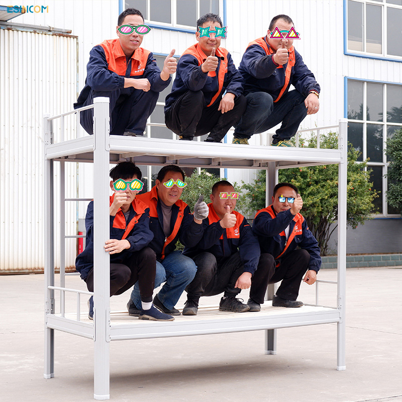 Oumeite Upper and Lower Bunk Iron Bed Staff Canopy Bed Height-Adjustable Bed Student Dormitory Double-Layer Profile Iron Frame Rental Room Bed