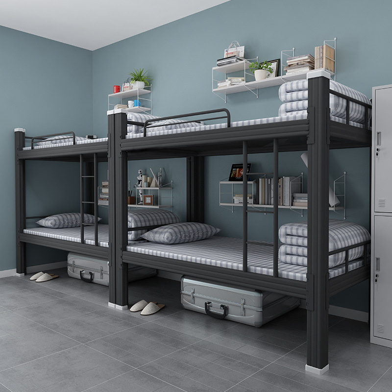 Oumeite Upper and Lower Bunk Iron Bed Staff Canopy Bed Height-Adjustable Bed Student Dormitory Double-Layer Profile Iron Frame Rental Room Bed
