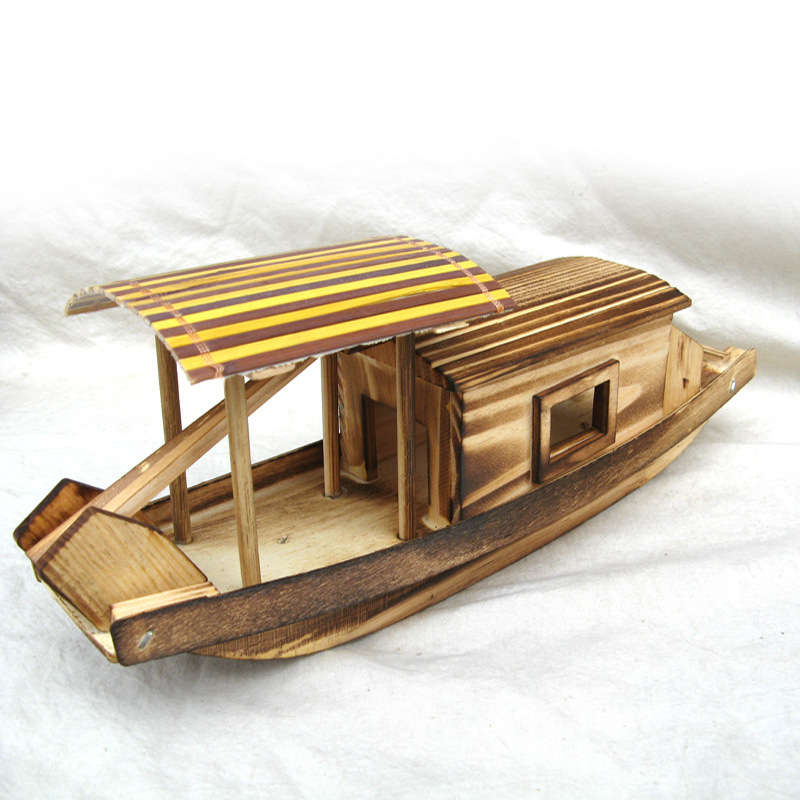65750 Wooden Fishing Ship Model Home Decoration Children&#039;s Toy Wutan Boat Wooden with Canopy Small Wooden Boat