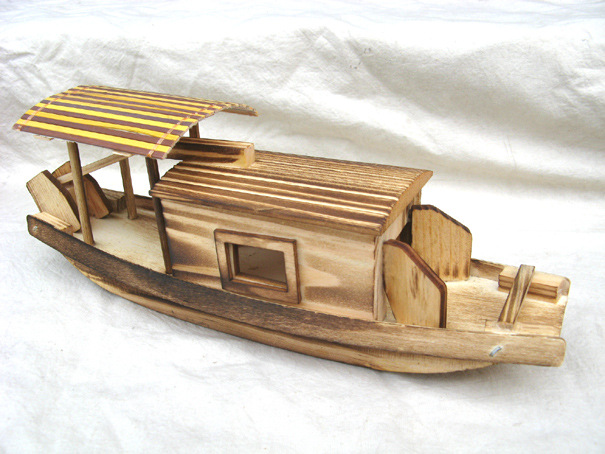 65750 Wooden Fishing Ship Model Home Decoration Children&#039;s Toy Wutan Boat Wooden with Canopy Small Wooden Boat