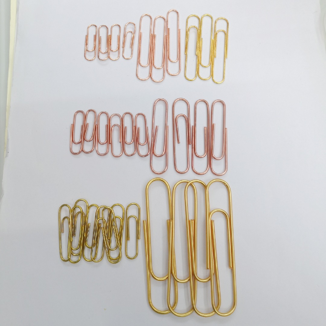 Factory Wholesale Plastic-Covered Paper Clip Bulk Gold 32mm/28mm Paper Clip Electroplated Rose Gold Color round Shape
