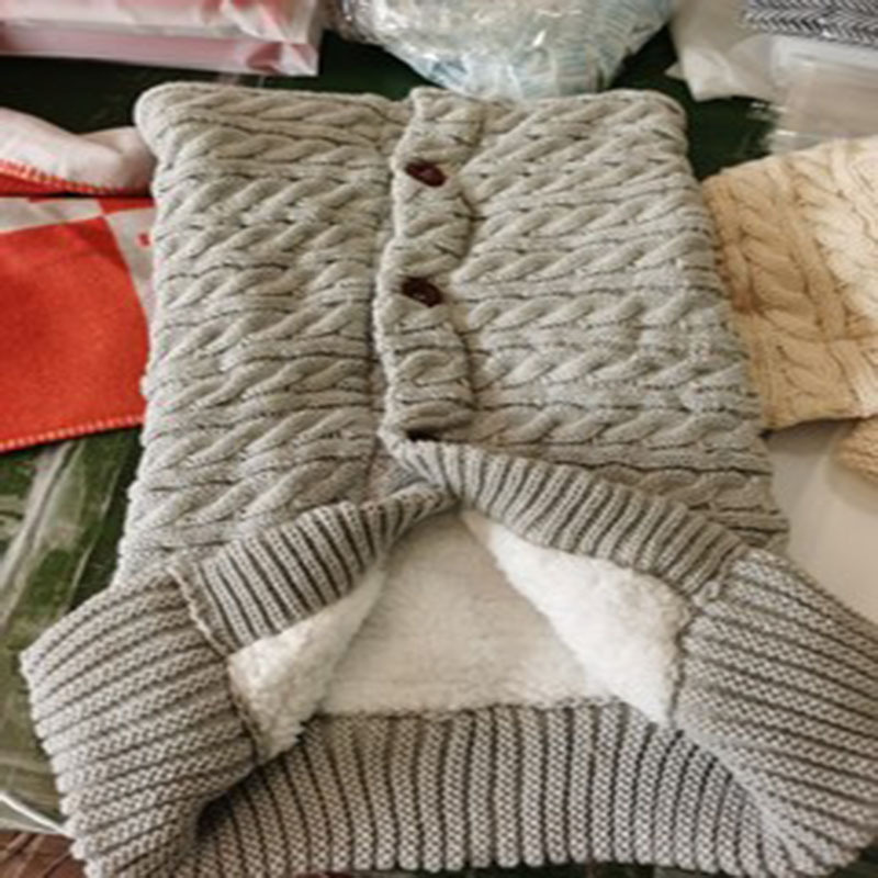 European and American Autumn Winter Baby Stroller Sleeping Bag Outdoor Button Baby Knitted Sleeping Bag Wool plus Velvet Thickened Swaddling Wrapping Quilt