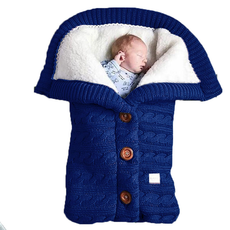 European and American Autumn Winter Baby Stroller Sleeping Bag Outdoor Button Baby Knitted Sleeping Bag Wool plus Velvet Thickened Swaddling Wrapping Quilt