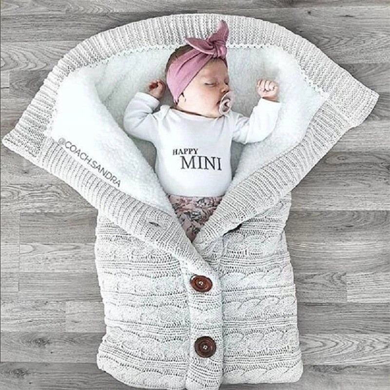 European and American Autumn Winter Baby Stroller Sleeping Bag Outdoor Button Baby Knitted Sleeping Bag Wool plus Velvet Thickened Swaddling Wrapping Quilt
