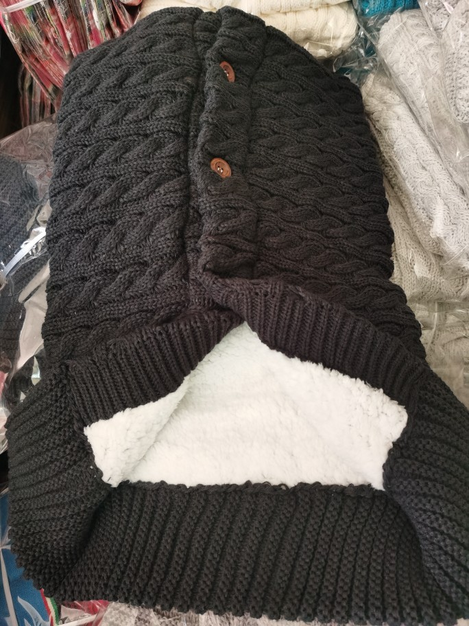 European and American Autumn Winter Baby Stroller Sleeping Bag Outdoor Button Baby Knitted Sleeping Bag Wool plus Velvet Thickened Swaddling Wrapping Quilt